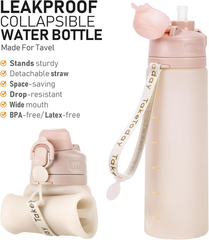Collapsible Water Bottles 20Oz, Leak Proof, Bpa-Free, Foldable Silicone Travel Water Bottle with Straw Strap for Cycling, Hiking, Outdoors