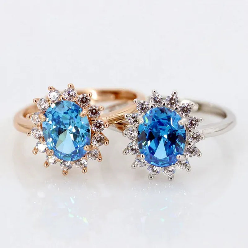 925 Silver Plated White Gold Rose Gold Live Ring Set with Sapphire Center Stone 6X8mm~8X10mm Commemorative Wedding Custom Ring