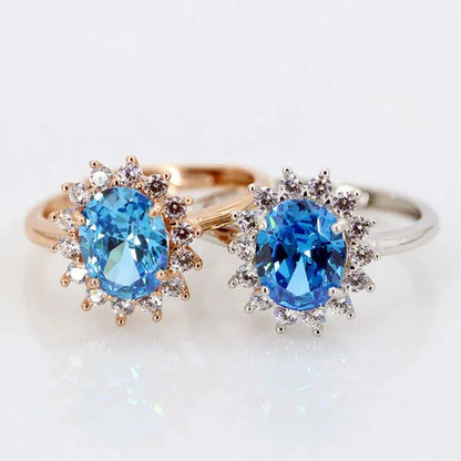 925 Silver Plated White Gold Rose Gold Live Ring Set with Sapphire Center Stone 6X8mm~8X10mm Commemorative Wedding Custom Ring