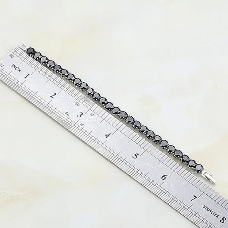 925 Sterling Silver Jewelry Black Sapphire White Topaz Round Link Chain Bracelet 7 inch For Women Wedding Free Gift Box - WORLD TIME VISITS