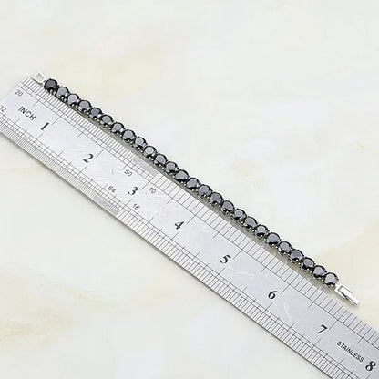 925 Sterling Silver Jewelry Black Sapphire White Topaz Round Link Chain Bracelet 7 inch For Women Wedding Free Gift Box - WORLD TIME VISITS