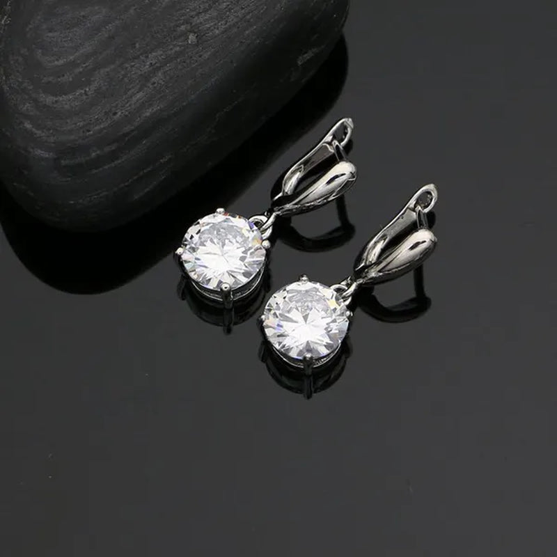 White Topaz 925 Sterling Silver Jewelry Ring Pendant Chain Earrings Set Classic Wedding Jewelry for Women Bride 3Pcs