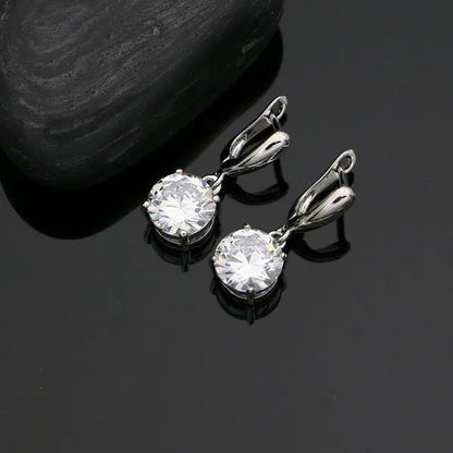 White Topaz 925 Sterling Silver Jewelry Ring Pendant Chain Earrings Set Classic Wedding Jewelry for Women Bride 3Pcs