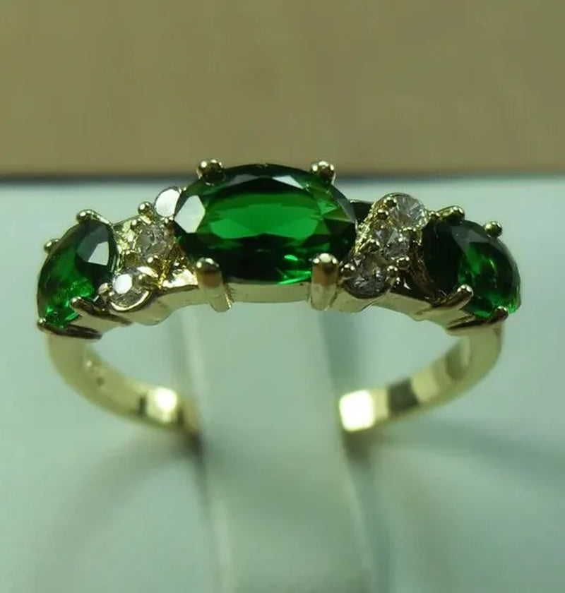 Natural 2.32CT Emerald Diamond 14K Yellow Gold Ring Size 6-11