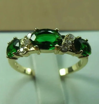 Natural 2.32CT Emerald Diamond 14K Yellow Gold Ring Size 6-11