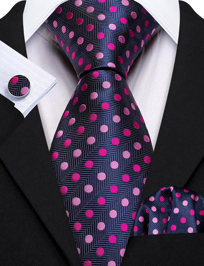 Men'S Tie Set Polka Dot Handkerchief Cufflinks Plaid Fashion Neckties Wedding Business