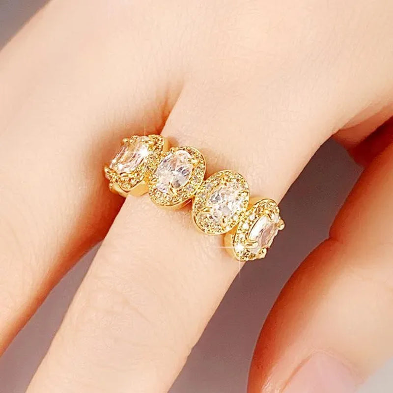 Trendy 925 Sterling Silver 5 Stone White Sapphire Diamond Rings for Women Bridal Romantic Proposal Ring Jewelry