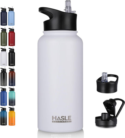 32 Oz Insulated Water Bottle Stainless Steel Double Walled Vacuum Sports Water Bottle with 2 Lids (Straw and Spout Lid) for Gym Camping Hiking(White,1) - WORLD TIME VISITS