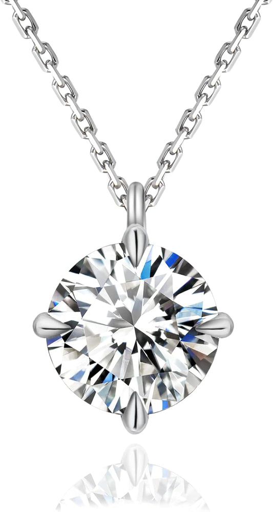 Moissanite Pendant Solitaire Necklace for Women, 0.5CT/1CT/2CT/3CT/4CT Lab Created Diamond with VVS1 Clarity D Color, Adjustable 14K White Gold Plated S925 Sterling Silver Chain for Anniversary Christmas Day Mother'S Day Valentines Gift