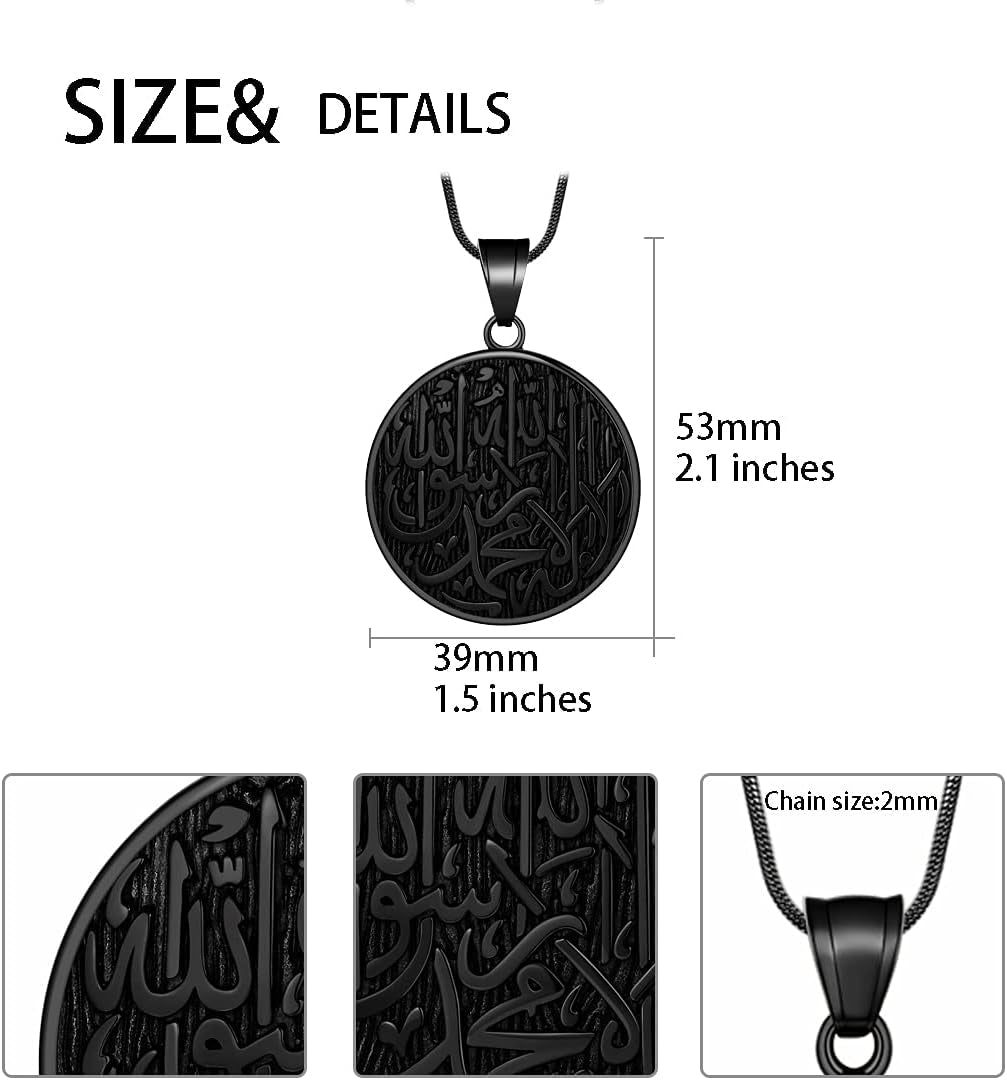 Men Islamic Pendant Necklace - Muslim Allah Necklace Allah Necklace Mens Muslim Islam Pendant 316L Stainless Steel Islamic Arabic Gift Black Gun/18K Gold Plated Islam Jewelry SP0049