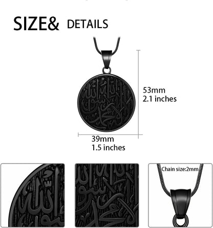 Men Islamic Pendant Necklace - Muslim Allah Necklace Allah Necklace Mens Muslim Islam Pendant 316L Stainless Steel Islamic Arabic Gift Black Gun/18K Gold Plated Islam Jewelry SP0049