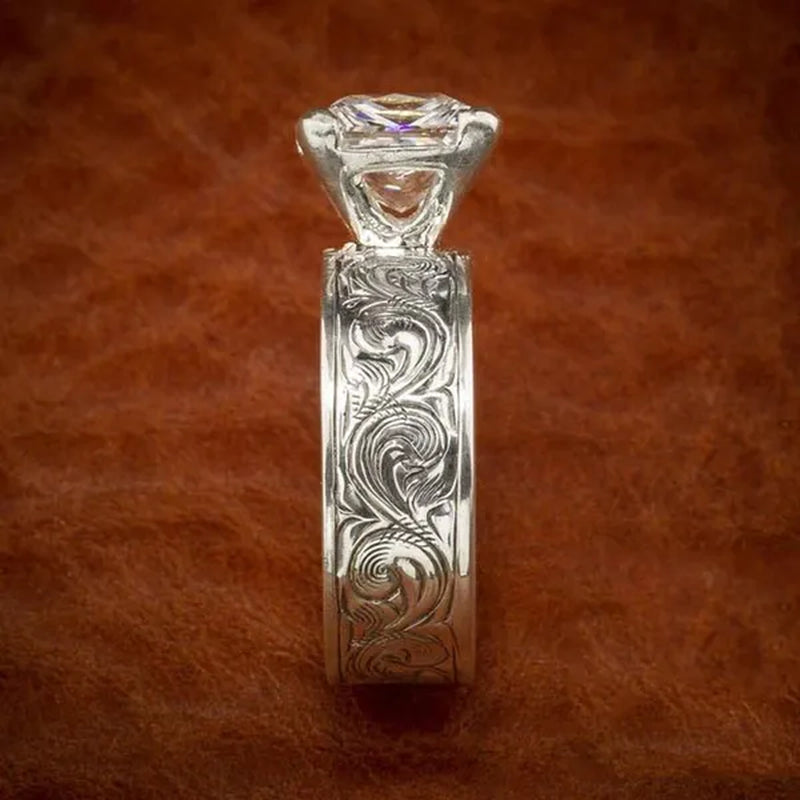 Shiny retro fashion  Silver Natural White Sapphire  Ring Bridal Engagement Wedding Ring anniversary party ring gift jewelry size us5-11