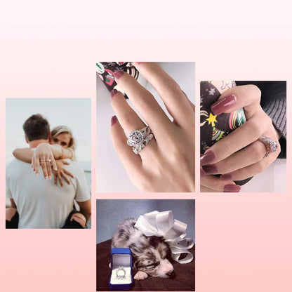 4 Carat Openwork Ring Sets for Women 925 Sterling Silver Wedding Sets Rose Gold round Cut Halo Engagement Ring White Diamond Band CZ Solitaire Anniversary Promise Rings