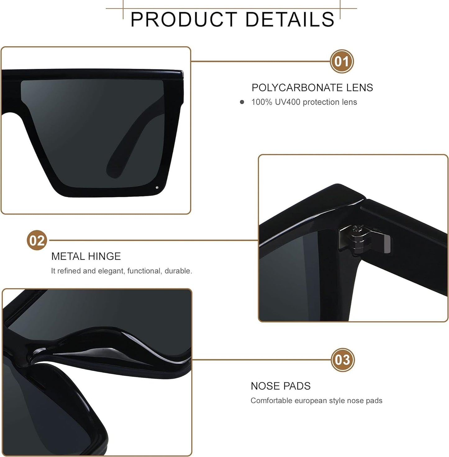 Square Oversized Sunglasses for Women Men Big Flat Top Fashion Shield Large UV Protection Rimless Shades - WORLD TIME VISITS