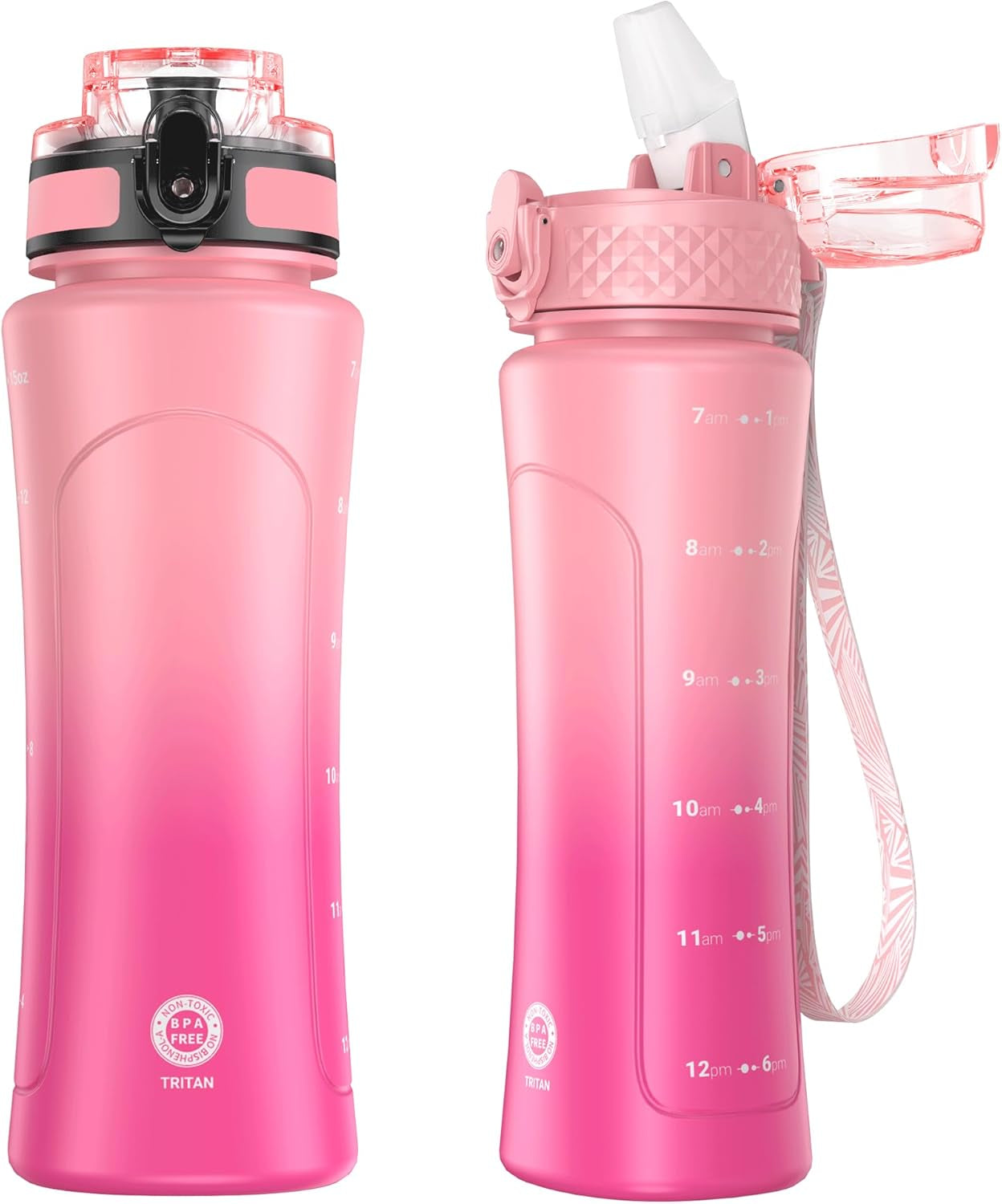 Kids Water Bottle for School with Straw Chug Lid, 15 Oz Unbreakable Leak-Proof Bpa-Free Motivational Water Bottles with Time Marker for Travel Sports Gym, Pink Purple - WORLD TIME VISITS