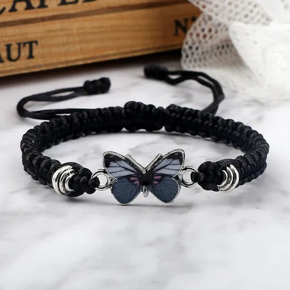 Women Black Woven Rope Bracelet Handmade Multicolor Butterfly Charm Adjustable Bracelets Fashion Friendship Jewelry Girls Gift