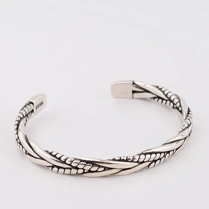 925 Sterling Silver Twisted Woven Bracelet Man Women Neutral Retro Thai Original Handmade Exquisite Unique Opening Bangle Gift - WORLD TIME VISITS