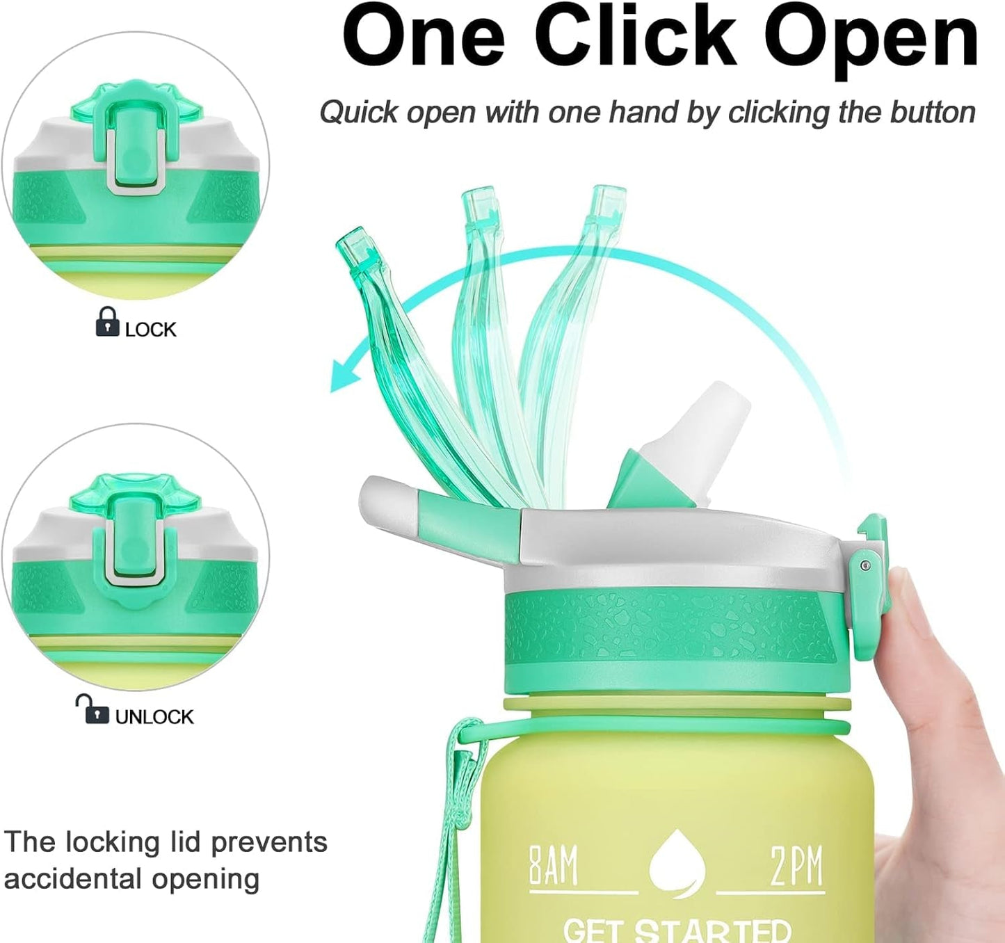 32Oz Leakproof Motivational Sports Water Bottle with Straw & Time Marker, Flip Top Durable BPA Free Non-Toxic Frosted Bottle Perfect for Office, School, Gym and Workout
