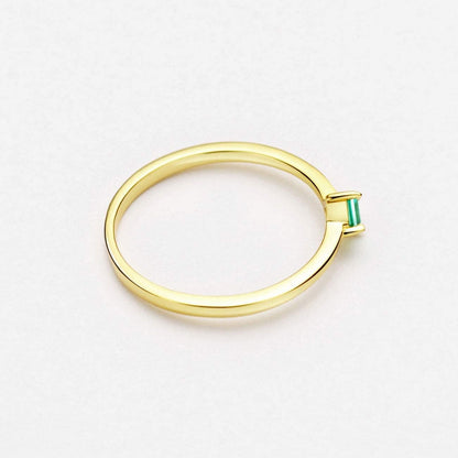 18K Gold Emerald Rings Simple Square Cut Dainty Delicate Rings Fine Jewelry for Women Girls
