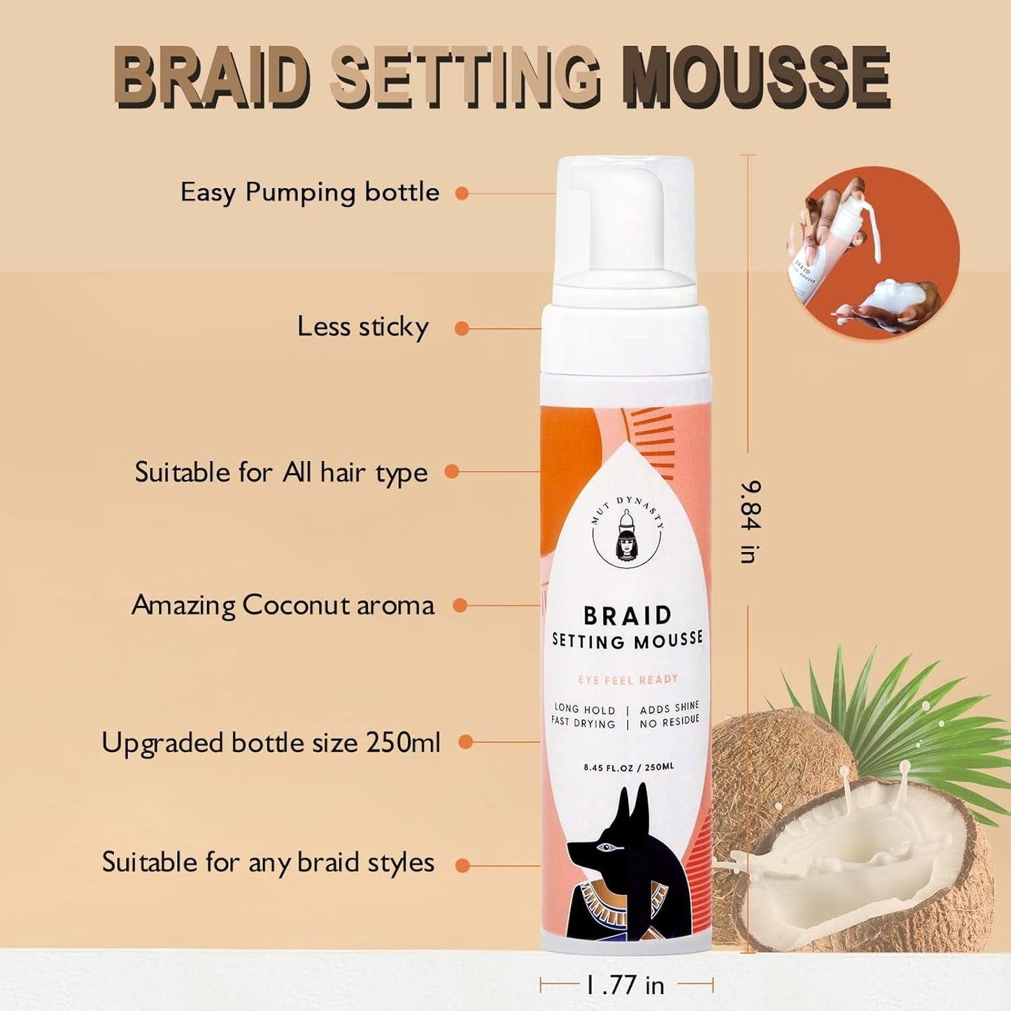 Moose Hair Setting Lotion Foam for Box Braids and Long-Lasting Hold - Professional Braiding Sealer Mousse for Black Women, 8.4Oz/250Ml