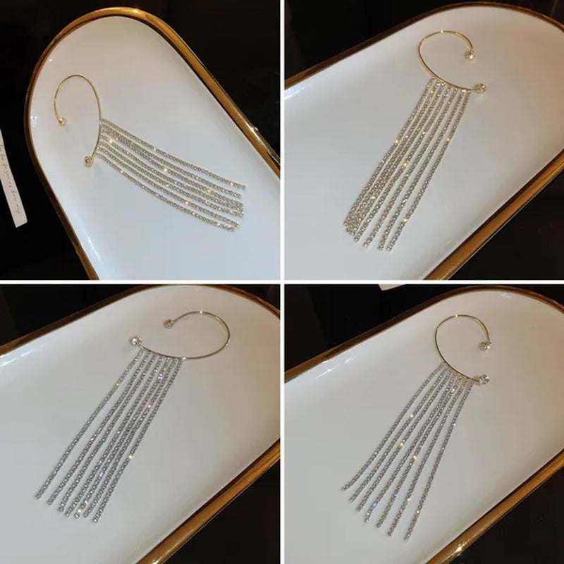 1Pc New Sparkling Diamond Tassel Ear Cuff Dangle Tassel Ear Cuff Earrings without Pierced