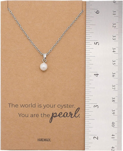 Pearl Pendant Necklace, Beach Themed Charm Mother'S Day Gifts with Inspirational Greeting Card, Stainless Steel Adjustable Chain 16" to 18"