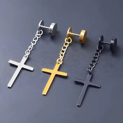 2PCS Stainless Steel Stud Earring Cross round Fake Ear Taper Dumbbell Unisex