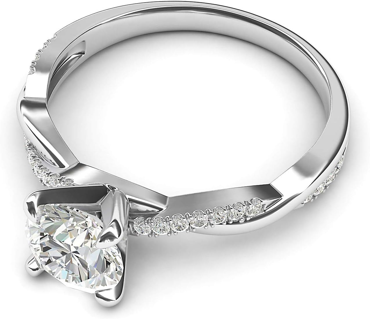 Solid 14K White Gold 4-Prong Petite Twisted Vine Simulated 1.0 CT Diamond Engagement Ring Promise Bridal Ring