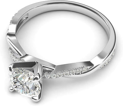 Solid 14K White Gold 4-Prong Petite Twisted Vine Simulated 1.0 CT Diamond Engagement Ring Promise Bridal Ring
