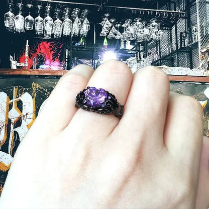 Gothic Retro Black Gold Lover Red Purple Crystal Zircon Christmas Valentine'S Day Engagement Women'S Jewelry Statement Cocktail Party Bicycle Ring