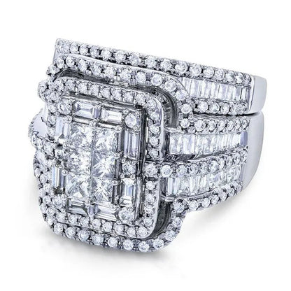 2Pcs Set Wedding Band Rings Set Princess Cut Square Zirconia Diamond Rings for Women Bridal Lover Gifts