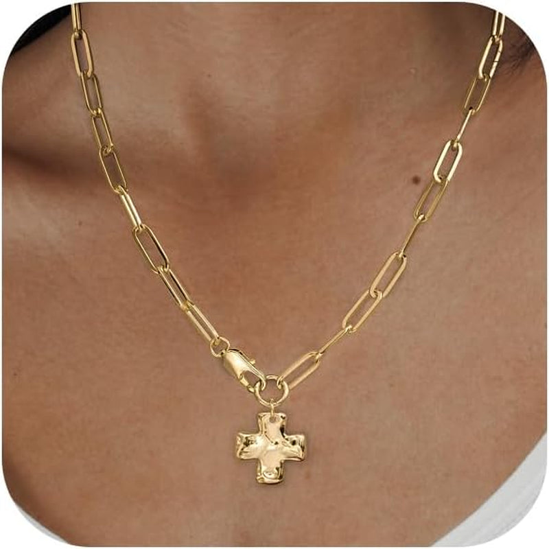 Chunky Cross Necklace for Women Trendy 14K Gold Silver Plated Statement Big Cross Pendant Paperclip Chain Charm Necklaces Religious Faith Easter Basket Stuffers Baptism Costume Jewelry Gift - WORLD TIME VISITS