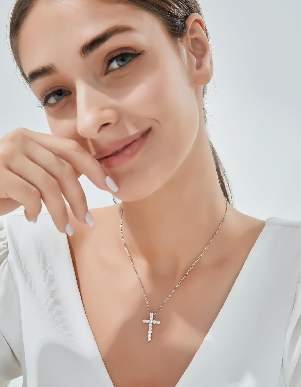 Cross Necklace, Christian Gifts for Her, Moissanite Cross Pendant for Men, 925 Sterling Silver Crucifix Pendant, Religious Gifts for Women and Men - WORLD TIME VISITS