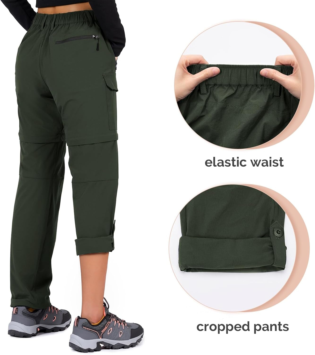 Women'S-Hiking-Pants-Convertible Quick-Dry-Stretch-Lightweight Zip-Off Outdoor Pants with 5 Deep Pockets