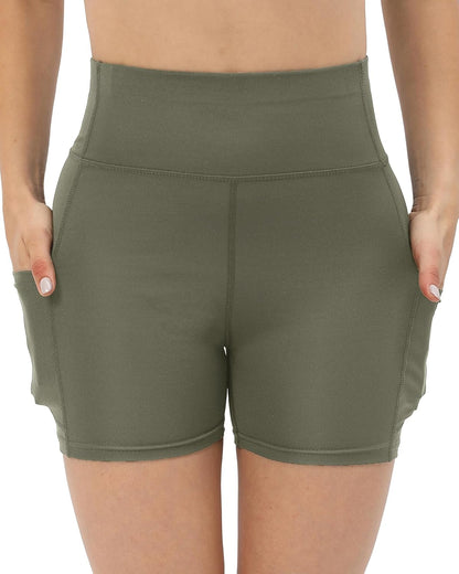Workout Yoga Biker Shorts for Women with Pockets,Soft High Waisted Tummy Control Running Gym Shorts