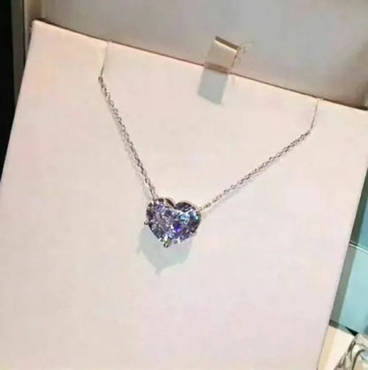 Classic Elegant Ladies Silver Plated Sparkling Heart White Sapphire Choker Necklaces Invisible Chain Wedding Party Bridal Fine Jewelry