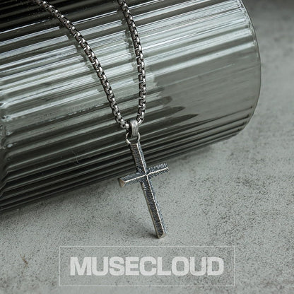 925 Sterling Silver Cross Necklace Men - Oxidized Carved Cross Pendant with Stainless Steel Box Chain Vintage Unique Crucifix Necklaces Silver Jewelry for Mens Women 18-26 Inches - WORLD TIME VISITS