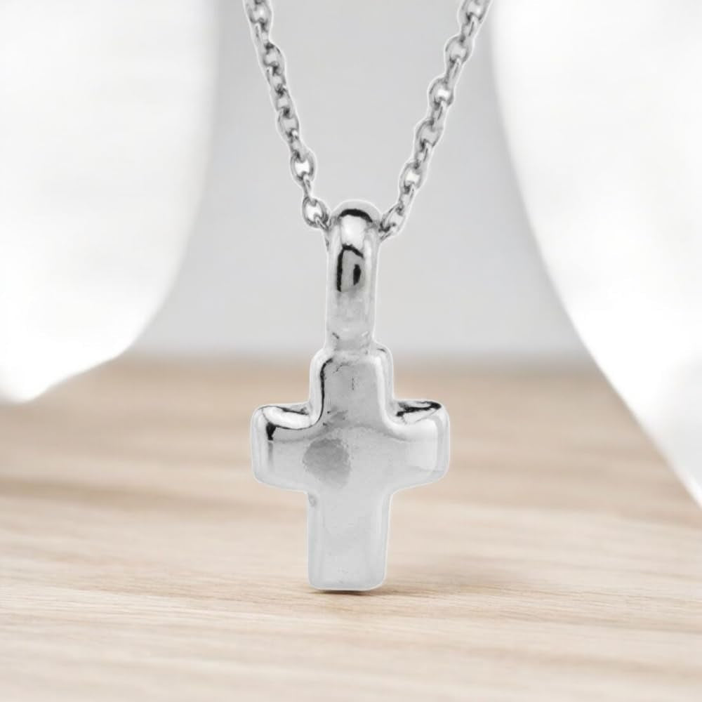 Sterling Silver Tiny Cross Charm Necklace, 18"