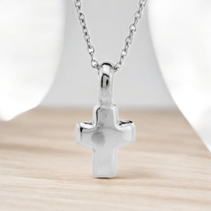 Sterling Silver Tiny Cross Charm Necklace, 18"