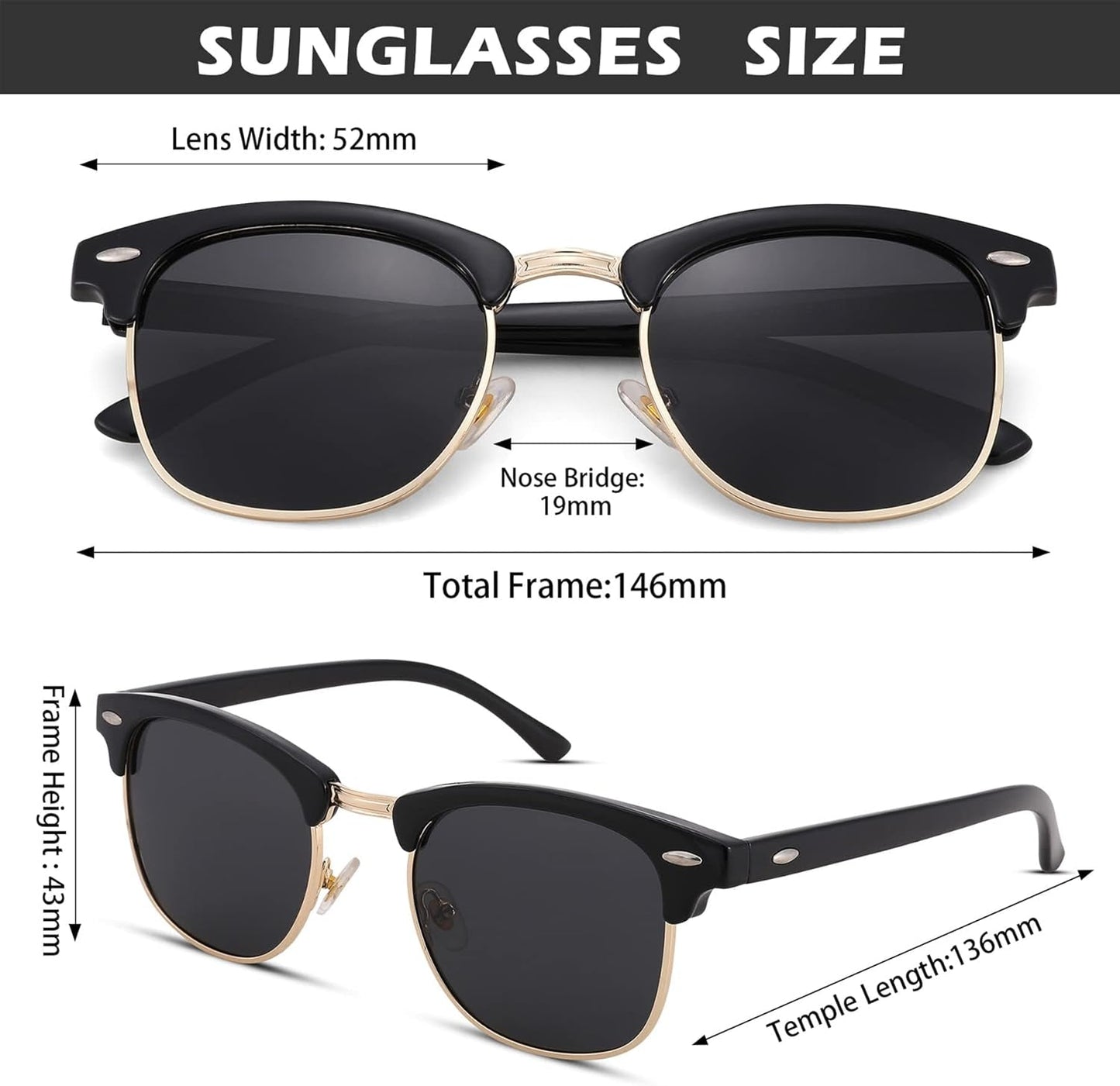 Semi-Rimless Polarized Sunglasses UV 400 Protection for Women Men