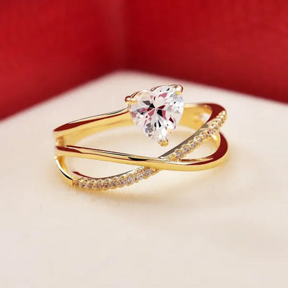 Women New Design Distinctive 925 Sterling Silver Heart Shaped Diamond Guiding Star Rings Wedding Engagement Party Ring
