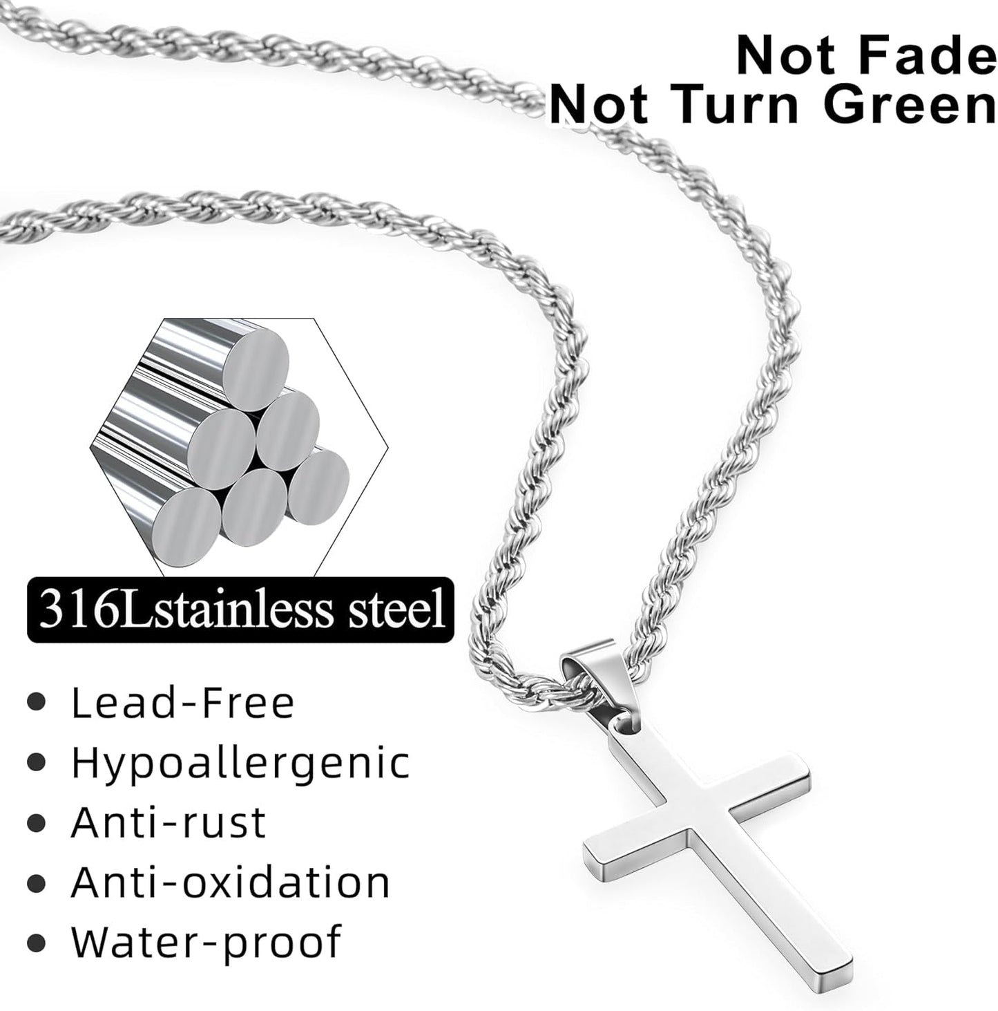4Pcs Cross Necklace for Men,Stainless Steel Chains for Men Layered Necklaces Silver Gold Black Pendant Jewelry Box Gifts 18-24 Inches