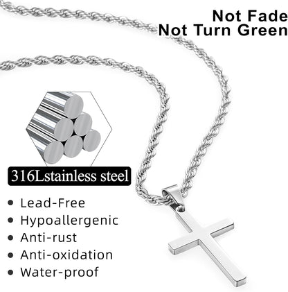 4Pcs Cross Necklace for Men,Stainless Steel Chains for Men Layered Necklaces Silver Gold Black Pendant Jewelry Box Gifts 18-24 Inches