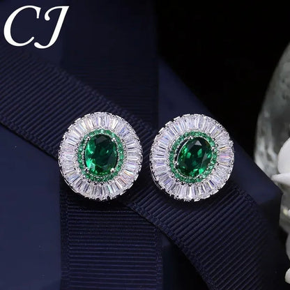 CANDICE Classic Round Blue CZ Stone Party Jewelry Sets For Women Elegant Blue Cubic Zirconia Stud Earrings And Necklace 2 Piece Set