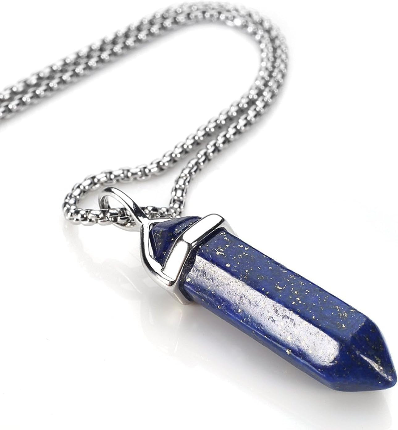 Crystal Necklaces for Women Crystal Pendant Gemstone Necklace for Spiritual Energy Healing Hexagonal Pendant Divination for Men (18 Inches Stainless Chain)