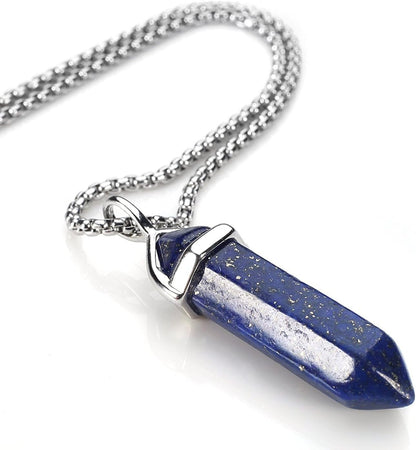 Crystal Necklaces for Women Crystal Pendant Gemstone Necklace for Spiritual Energy Healing Hexagonal Pendant Divination for Men (18 Inches Stainless Chain)