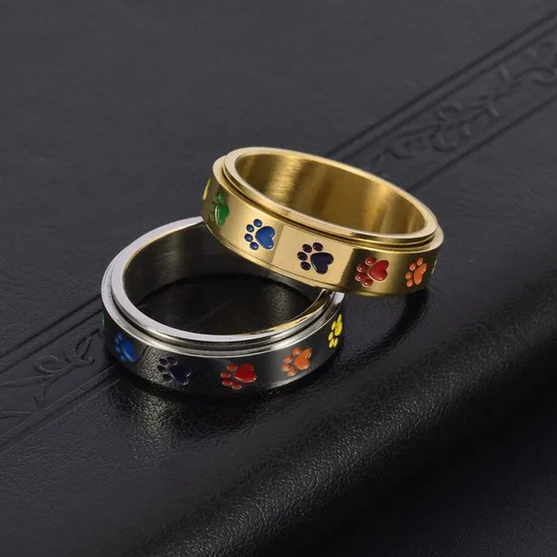 Women Men Multicolor Cartoon Cute Dog Footprints Spinner Ring Gay Lesbian LGBT Pride Stainless Steel Rainbow Color Cat Claw Paw Prints Rotatable Rings Engagement & Wedding Band Size 6-12 Black / Silver / Gold / Rose Gold