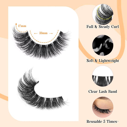 False Eyelashes Russian Strip Lashes Wispy Mink Lashes Fluffy D Curl Fake Lashes like Eyelash Extension Lash Strips 9 Pairs Pack