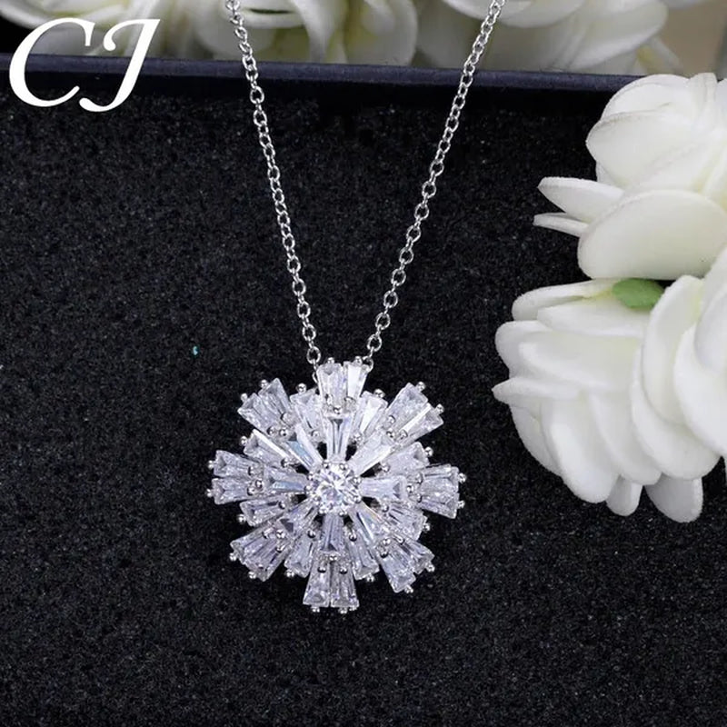 CANDICE Elegant Big Snowflake Pendant Necklace Inlay Luxury Quality Multi Cut CZ Diamond Women Banquet Jewelry With Silver Plating