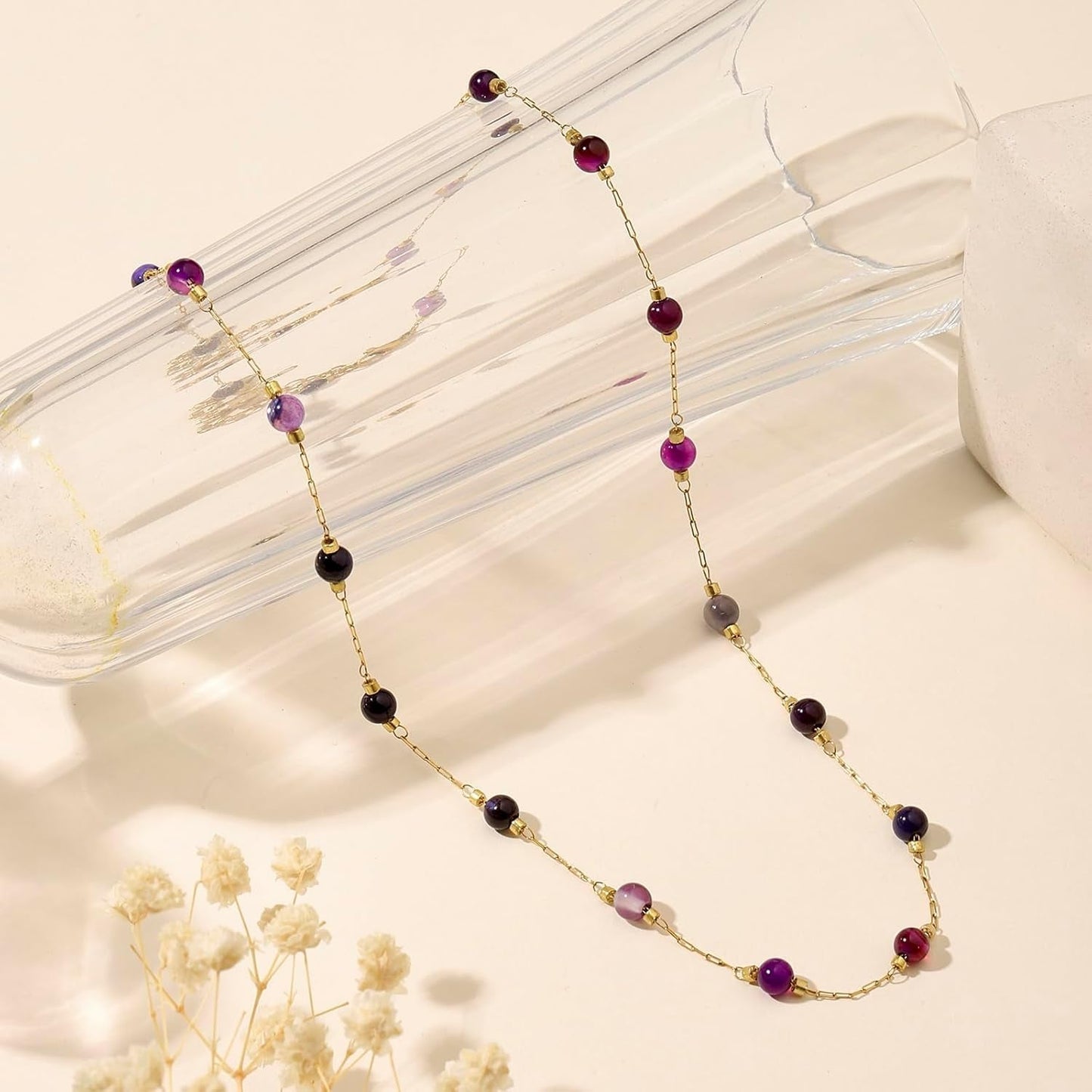 Amethyst Necklace for Women Dainty Adjustable 4Mm Amethyst Choker Necklace Purple Crystal Bead Necklace Gemstone Necklace Healing Stone Necklace Amethyst Jewelry for Women